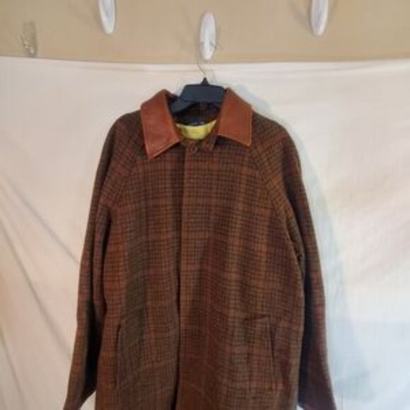 McKenzie Tribe USA Men's Size Large Wool Button Leather Trim Long Coat - Picture 2 of 5